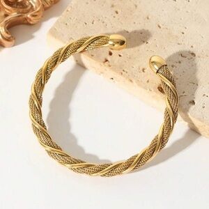 Gold Plated Stainless Steel Braided Cuff Bracelet